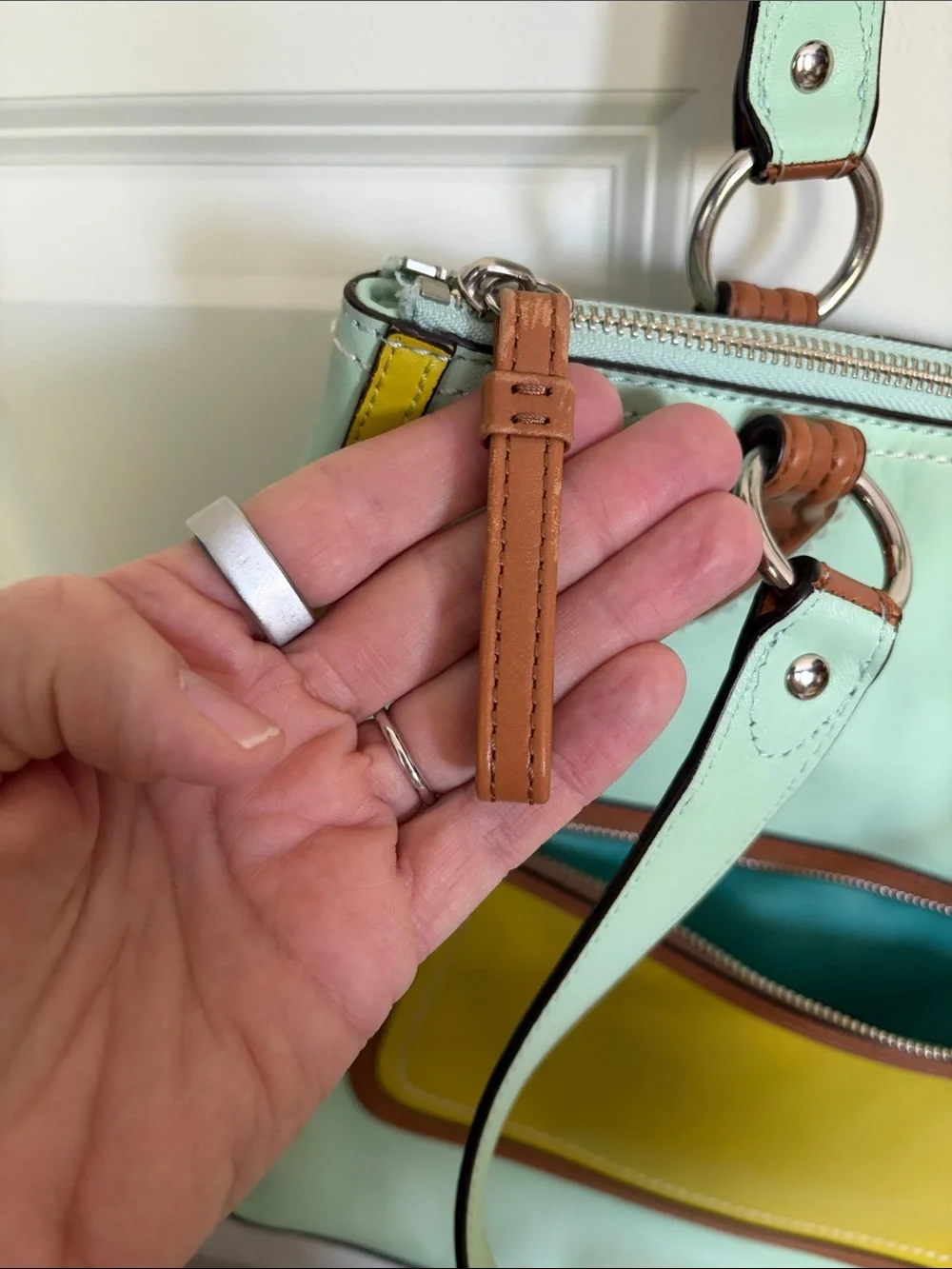 RARE Coach Hallie color block shoulder bag in aqua blue and lime green - Picture 12 of 16
